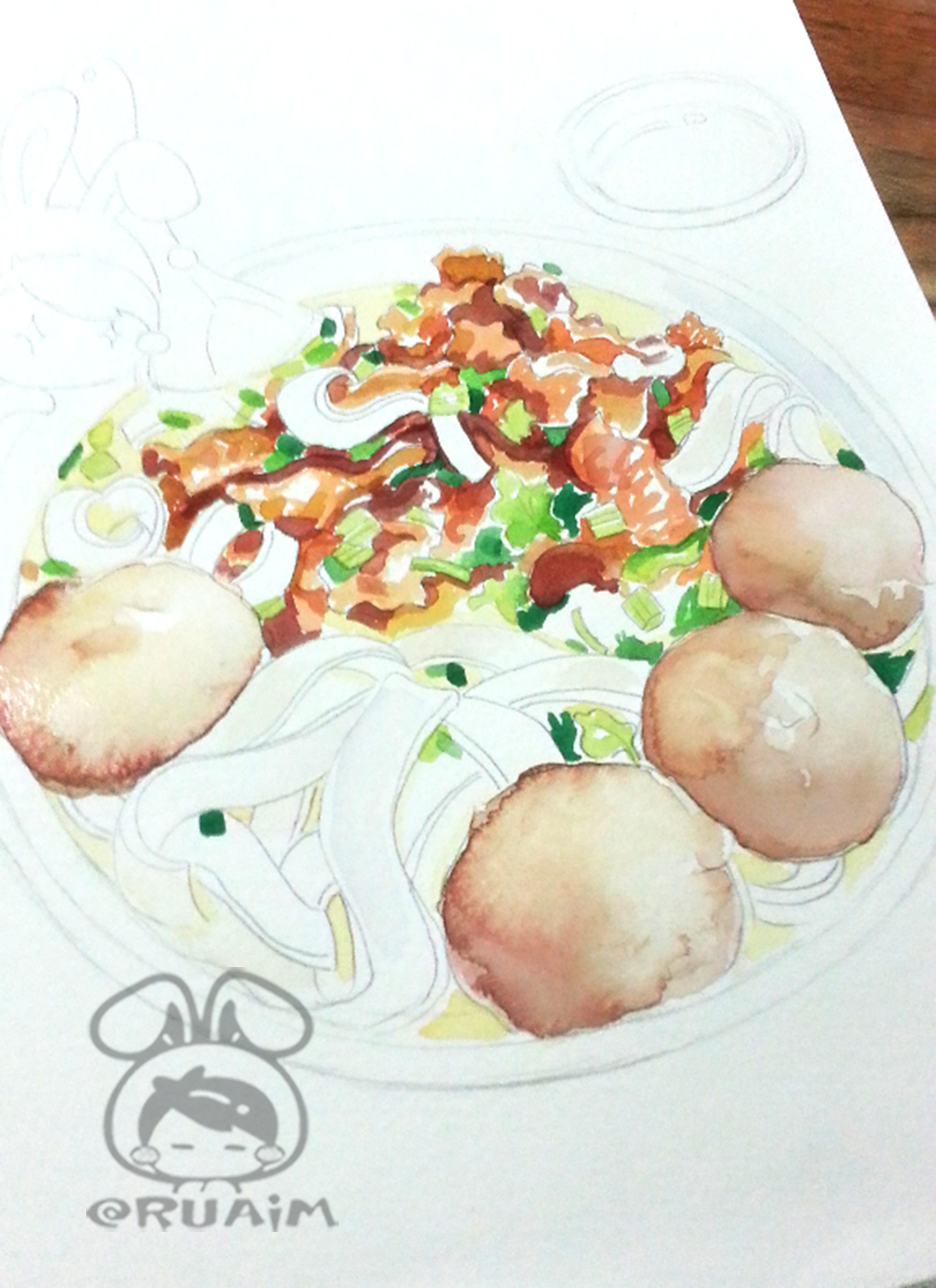 潮汕味道—牛肉粿条汤(手绘)|纯艺术|绘画|陈小如绘