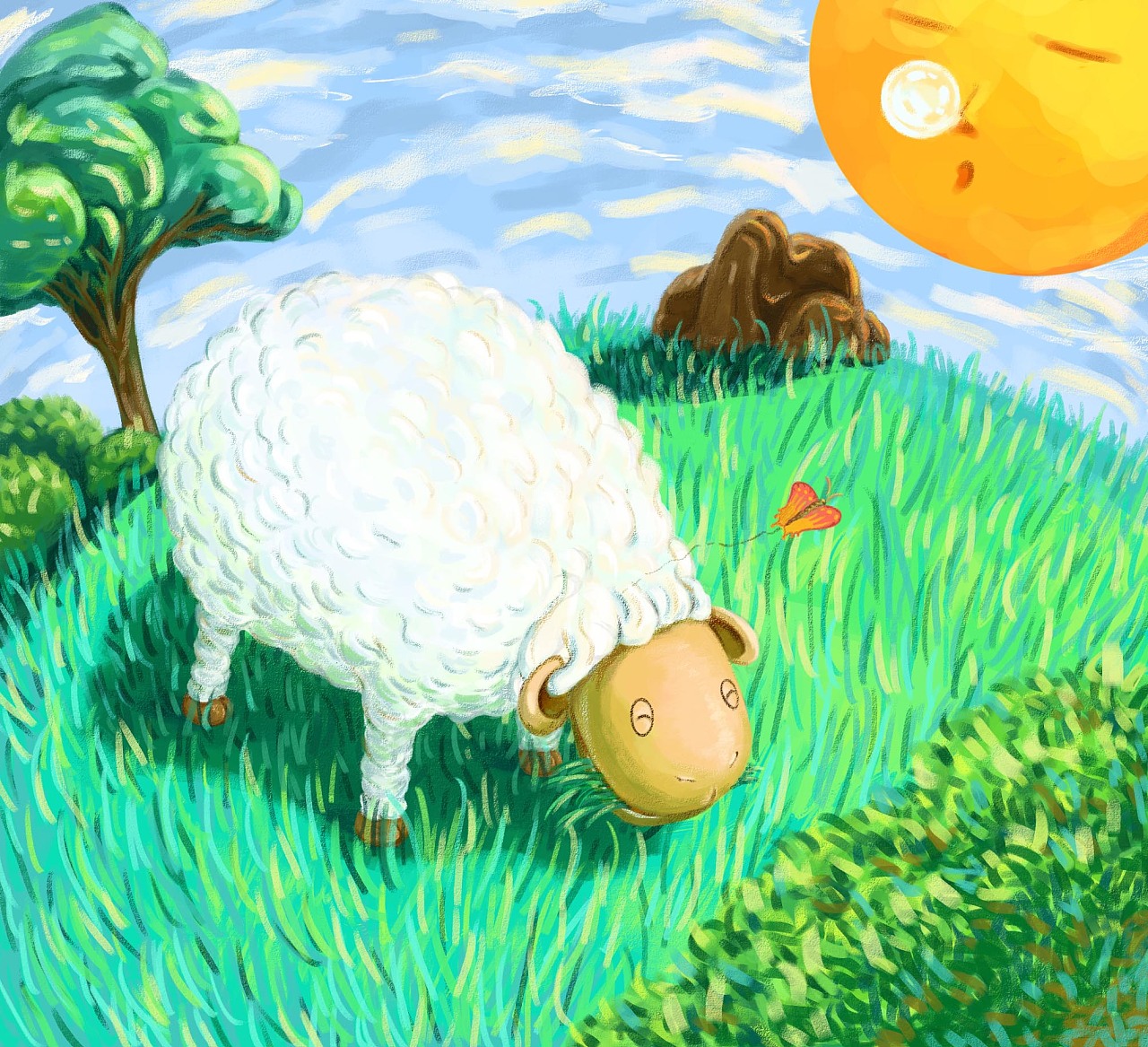 《羊吃草》第一次试稿儿童插画|插画|商业插画