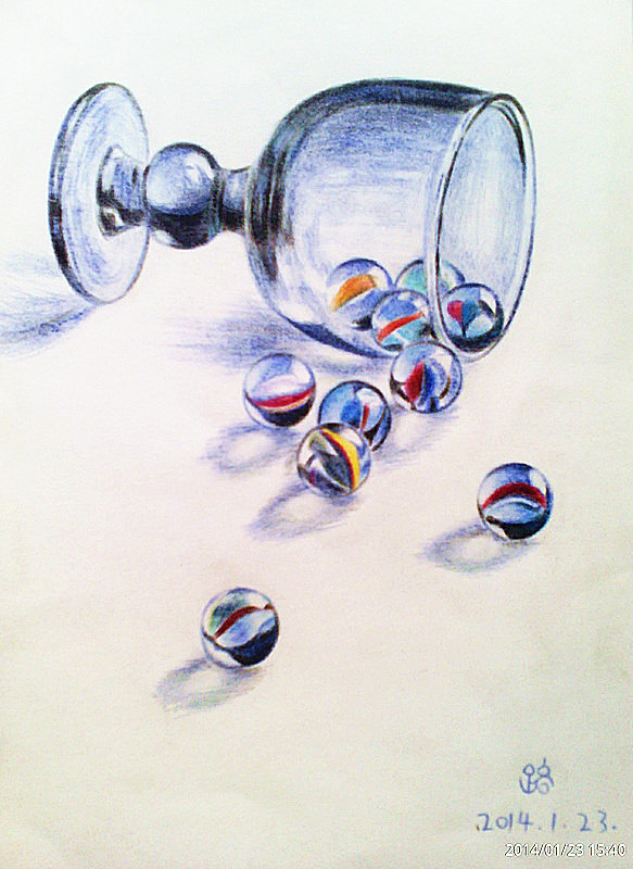 玻璃杯,玻璃球|纯艺术|彩铅|夏菡xl - 原创作品 - 