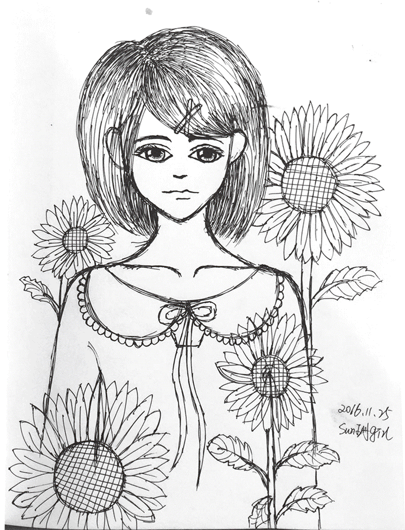 花儿与少女之向日葵(内含过程)|插画|插画习作|sun珊