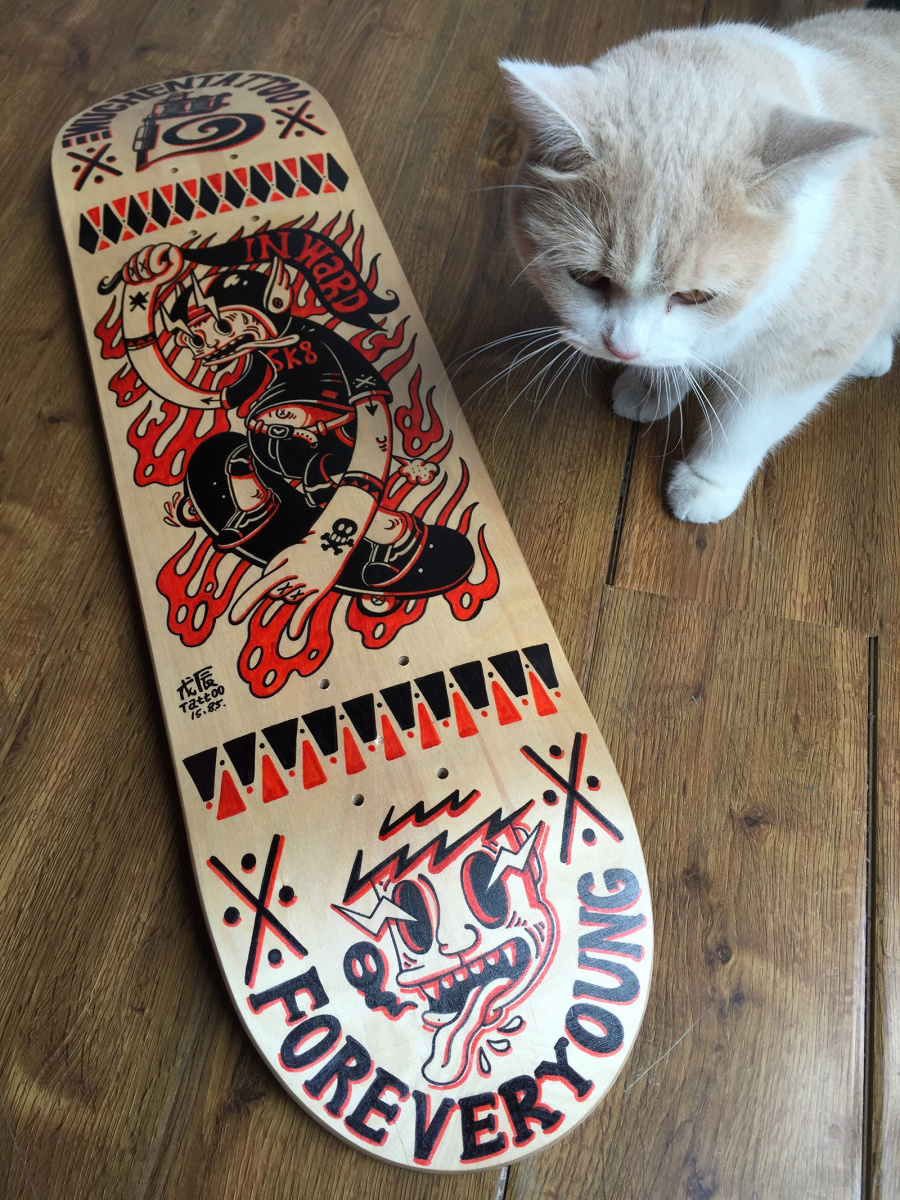 滑板板面手绘|商业插画|插画|米米陶 - 原创设计