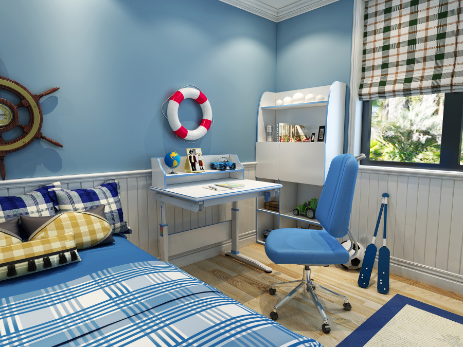 儿童房,电脑桌,书桌书柜效果图,儿童电脑桌效果