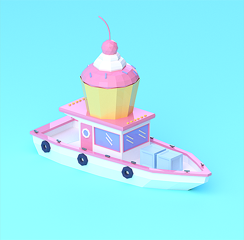 大皮哥C4D小案例-LOW POLY勇敢的小船|UI|图