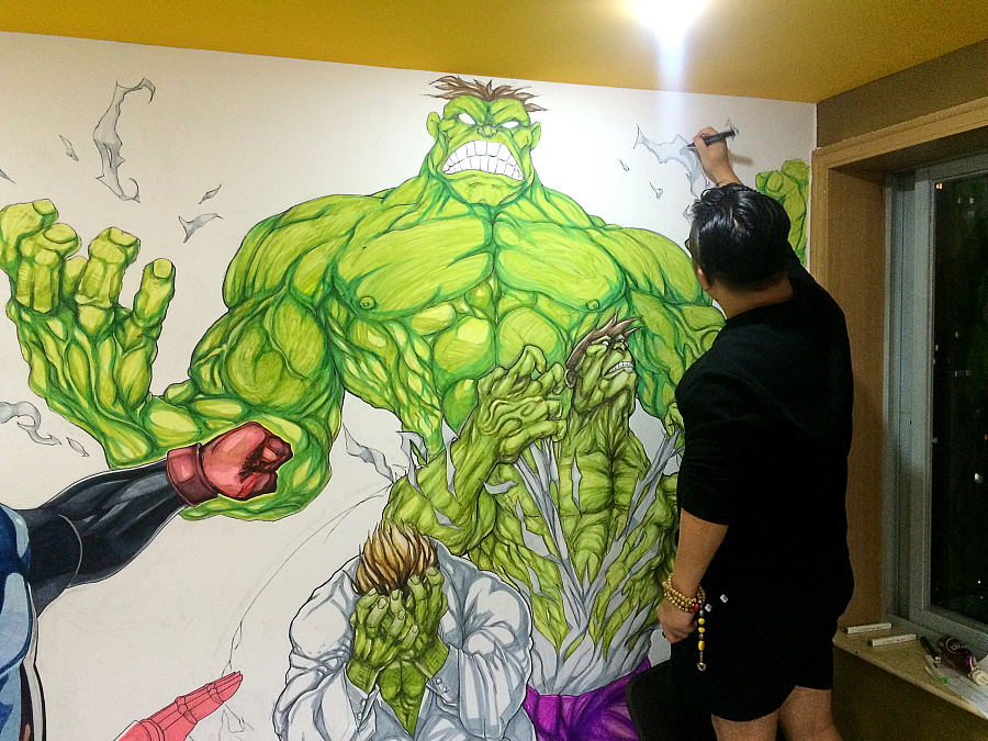 健身房墙绘复仇者联盟系列|涂鸦\/潮流|插画|now