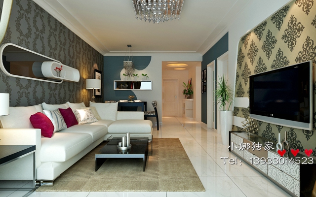 紫晶悦城9号地B1户型两室93平米现代简约装修效果图