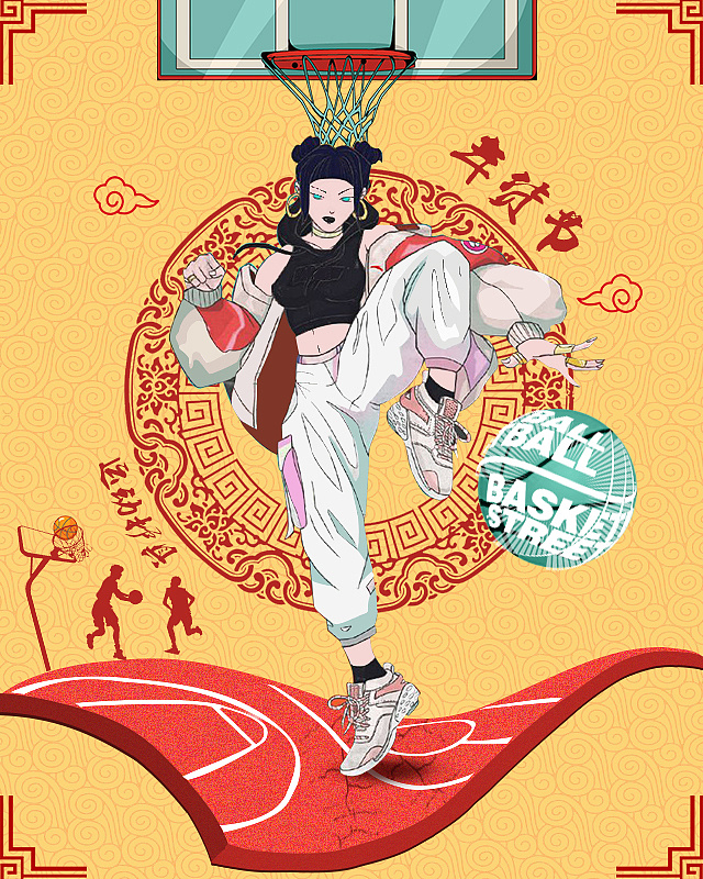 nike年货节手绘中国风运动海报