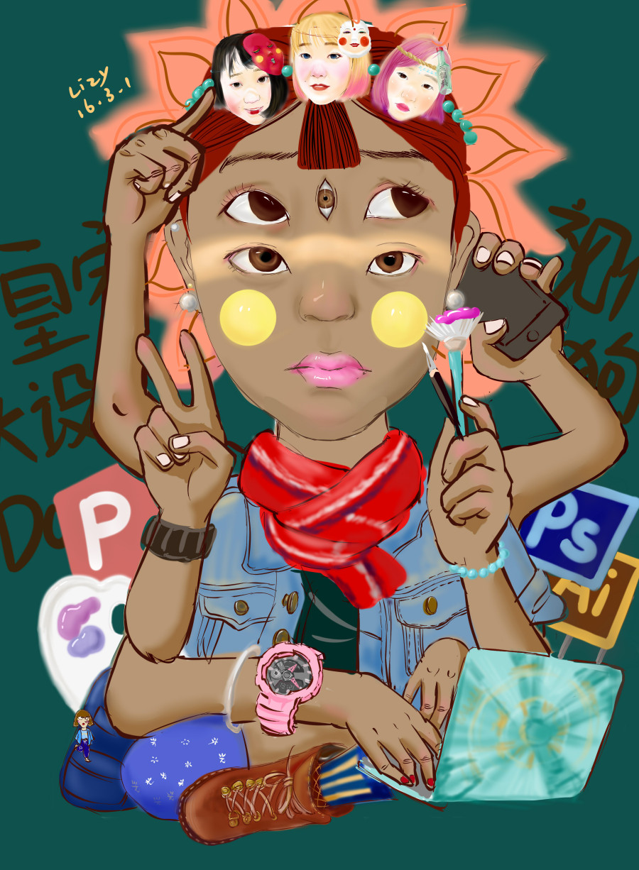 三头六臂|绘画习作|插画|去海里捉鱼 - 原创设计