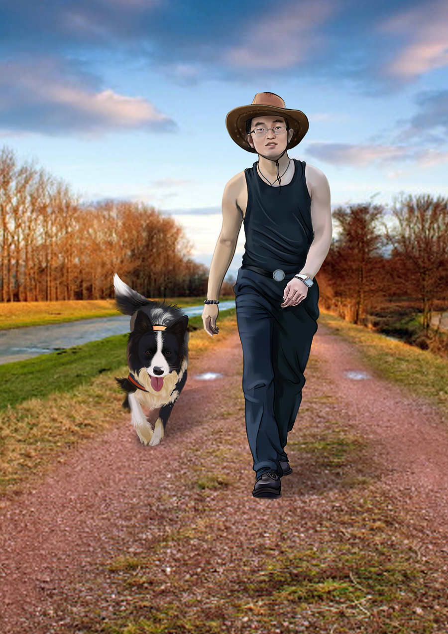 人与狗|绘画习作|插画|mengfangsi - 原创设计作