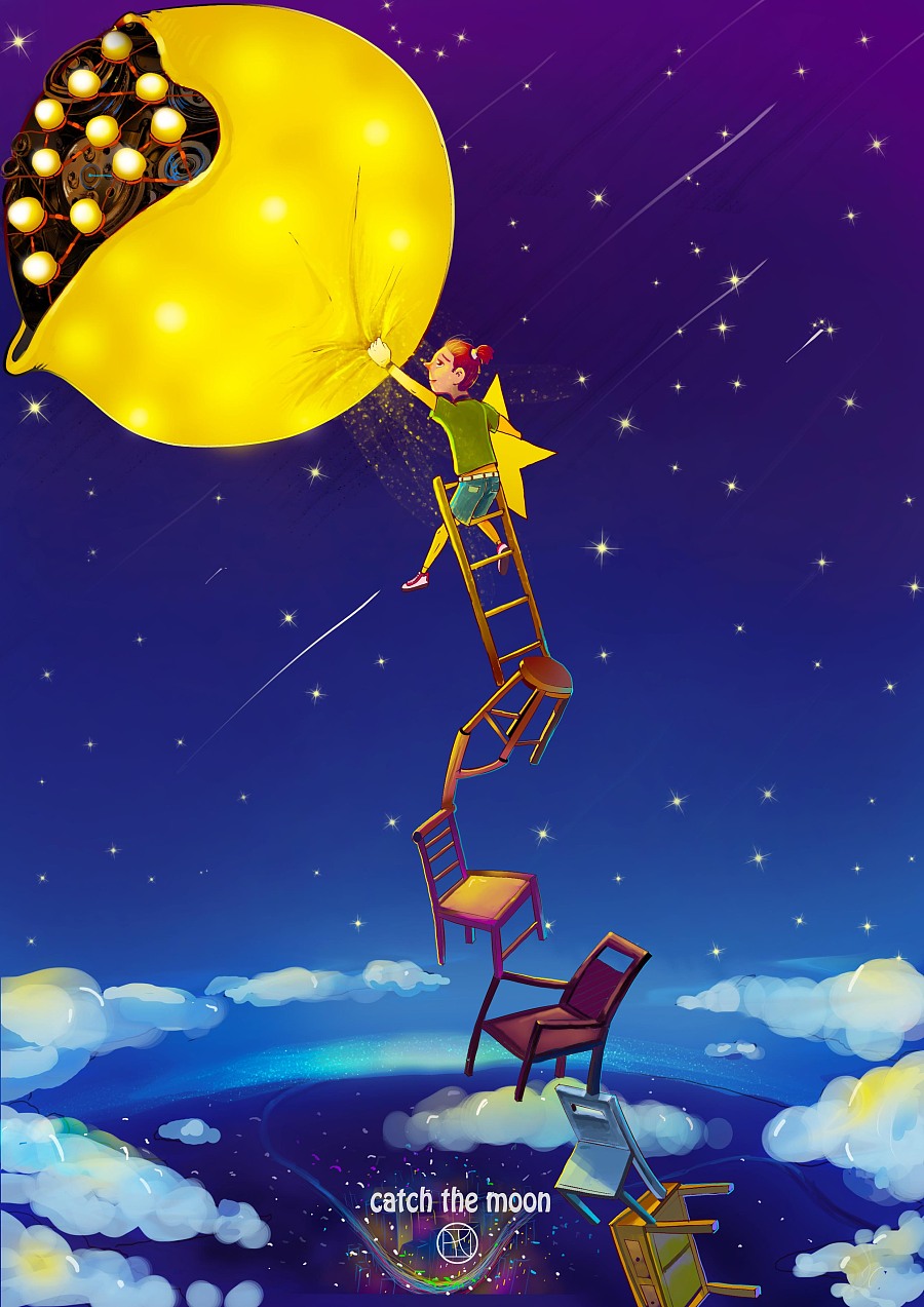 抓月亮的孩子|插画习作|插画|汤汤汤圆 - 原创设计作品 - 站酷 (ZCOOL)