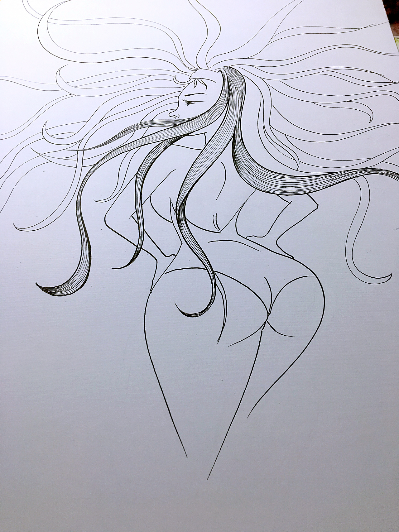 缠绕画,装饰画,手绘,插画,黑白装饰画,线描,女