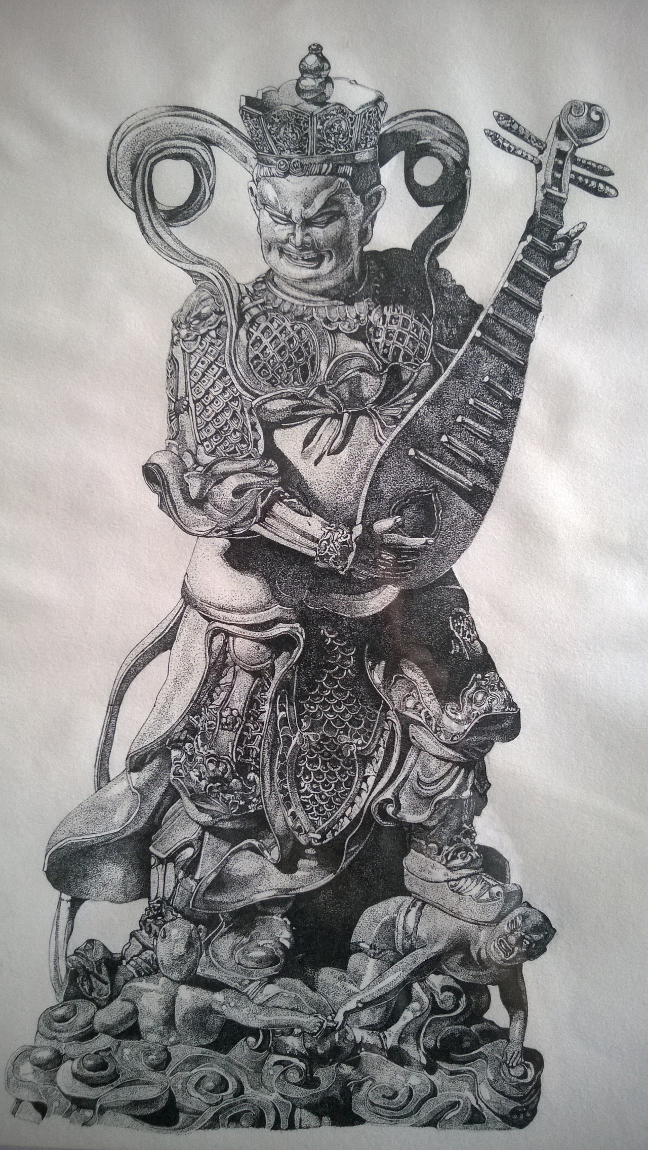 手绘作品"东方持国天王"《佛教四大天王》系列之一