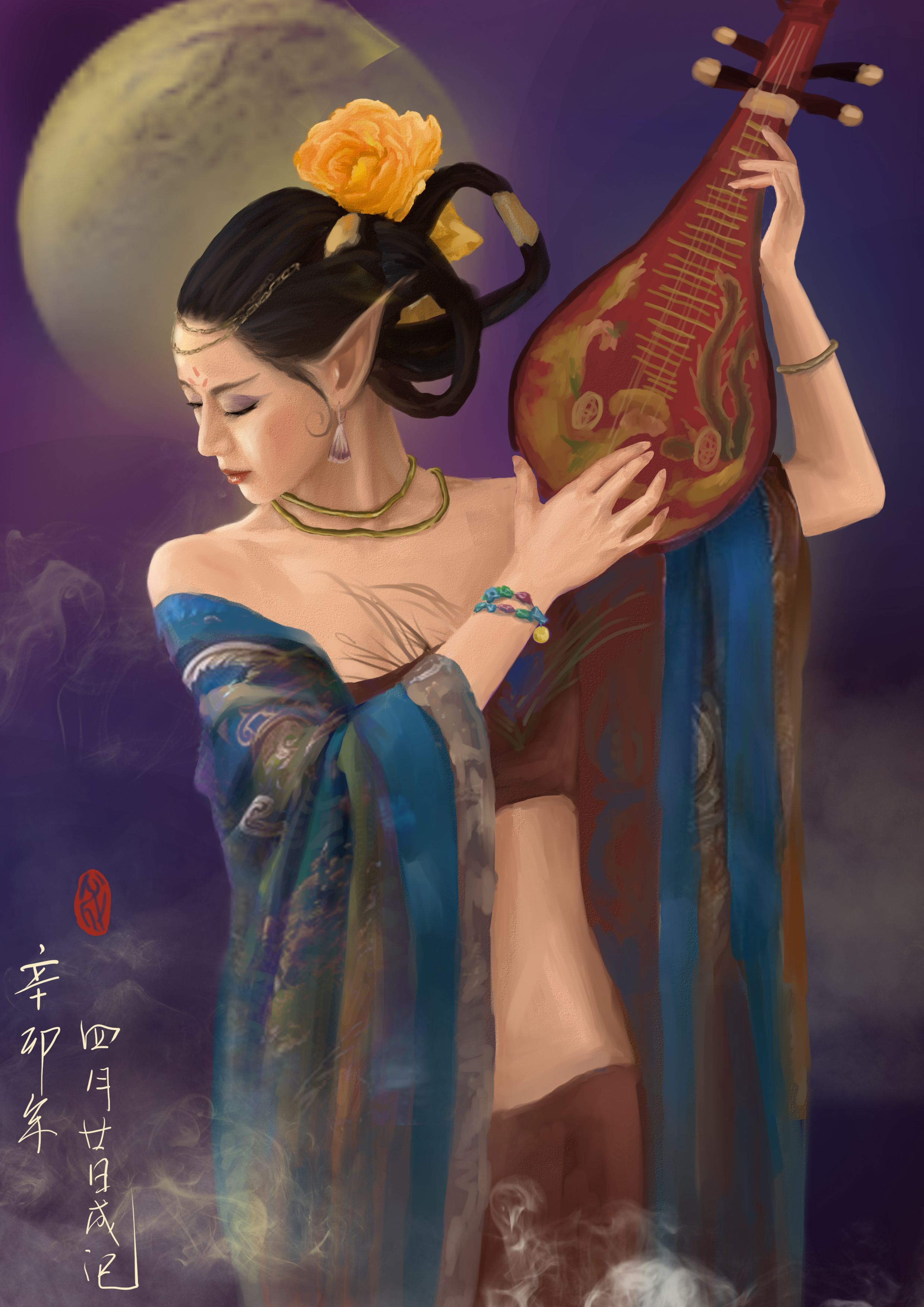 莫高窟反弹琵琶线描