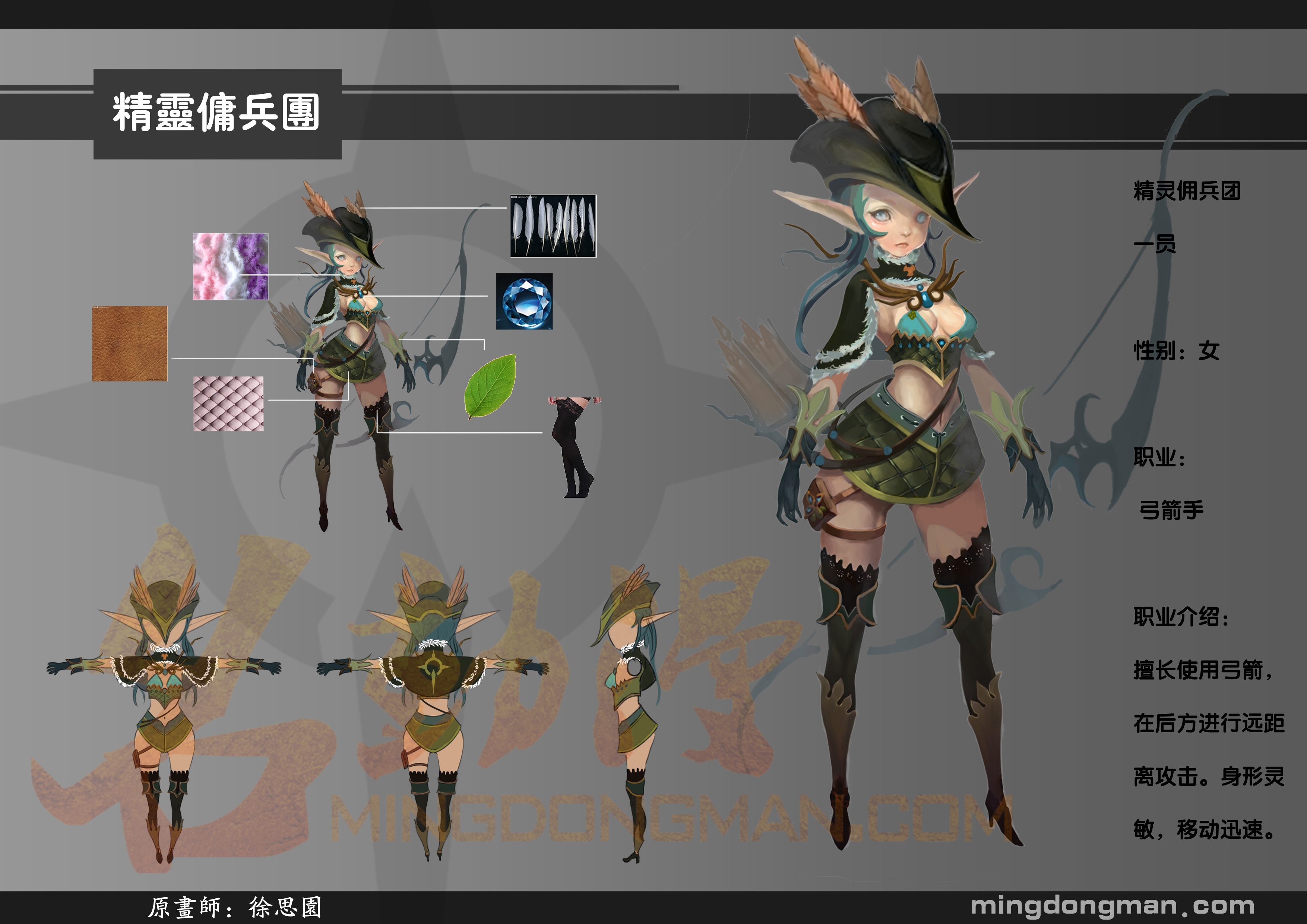 名动漫学员q版原创游戏角色三视图《精灵佣兵》