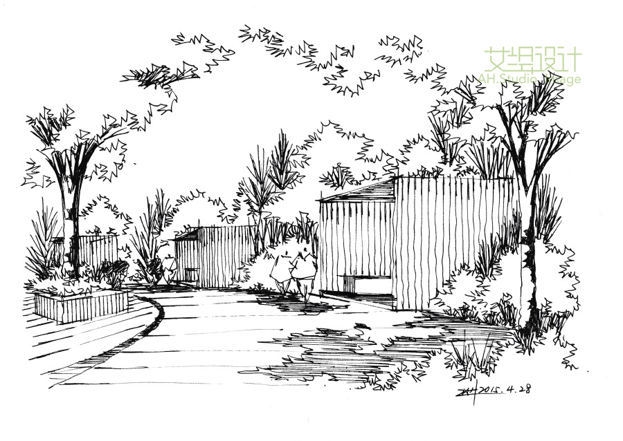 手绘+PS后期步骤贴,小尝试,嘻嘻~|园林景观\/规