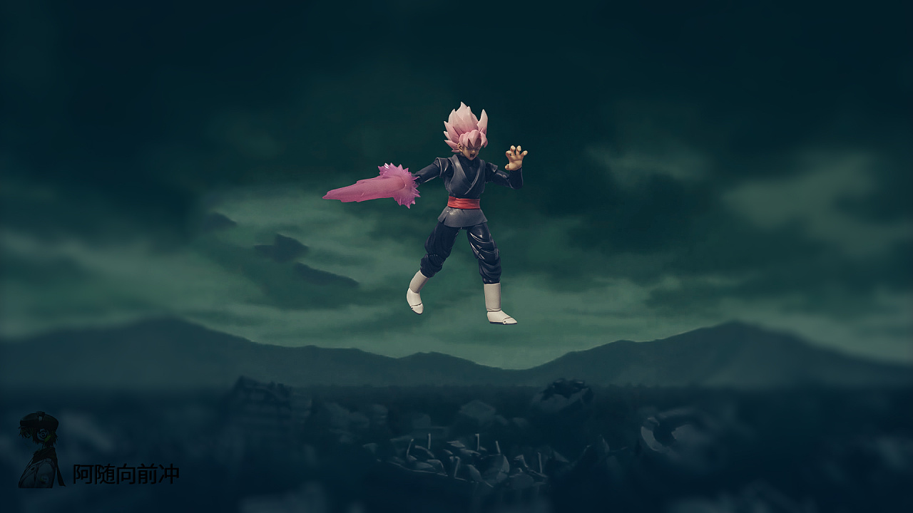 《龙珠超》黑悟空可动手办场景合成图