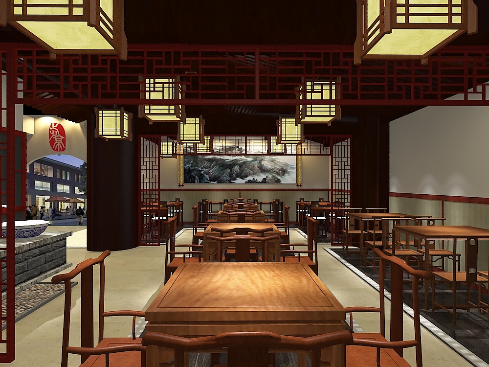 中式餐厅设计-大学时期作业|三维|动画\/影视|心