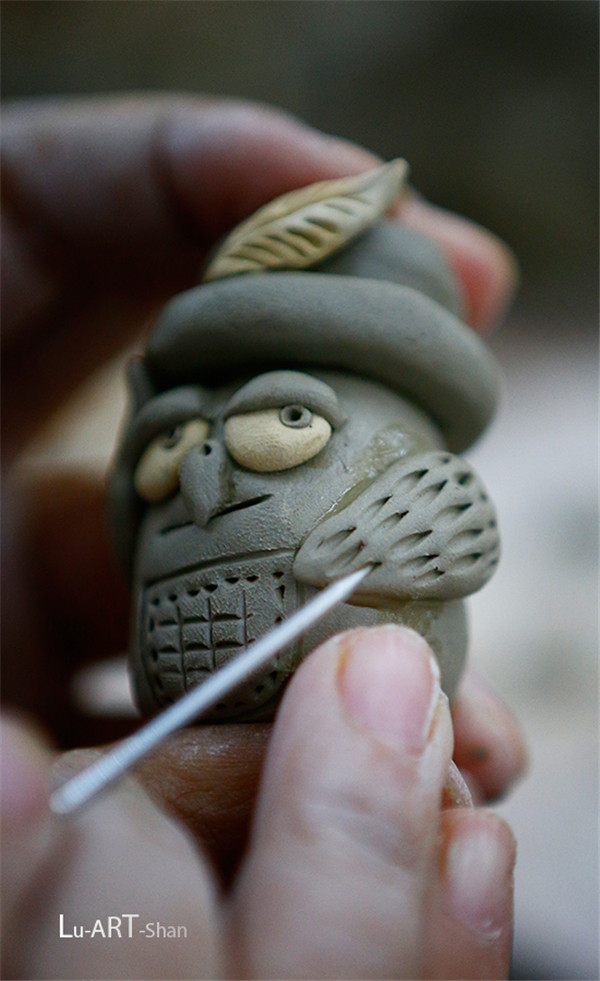 泥塑猫头鹰的制作教程|工艺品设计|手工艺|庐山