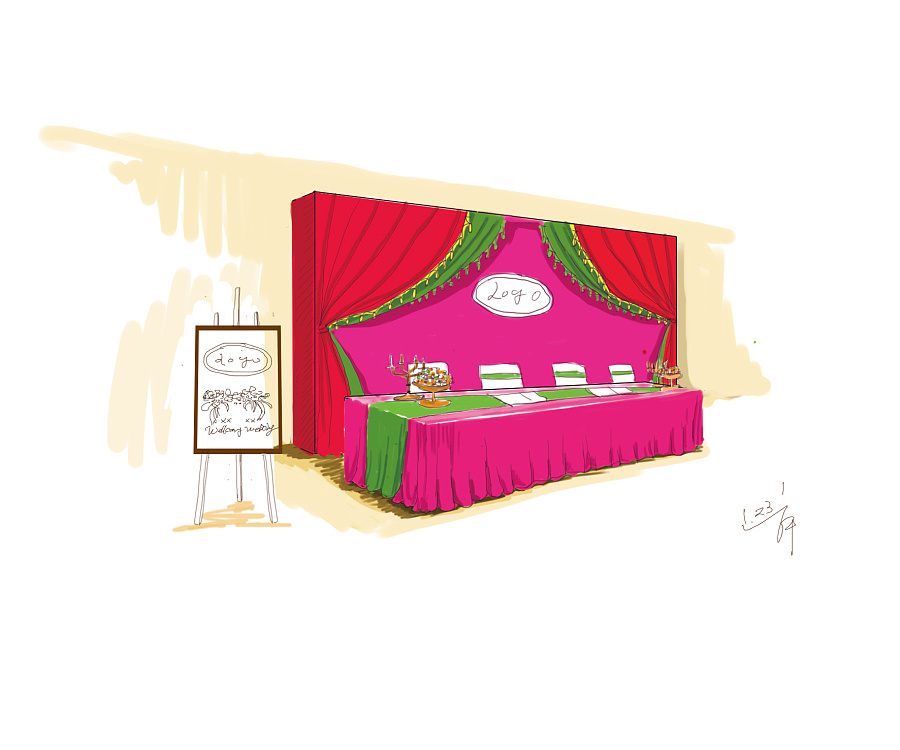 婚礼场景布置设计手绘效果图|绘画习作|插画|h