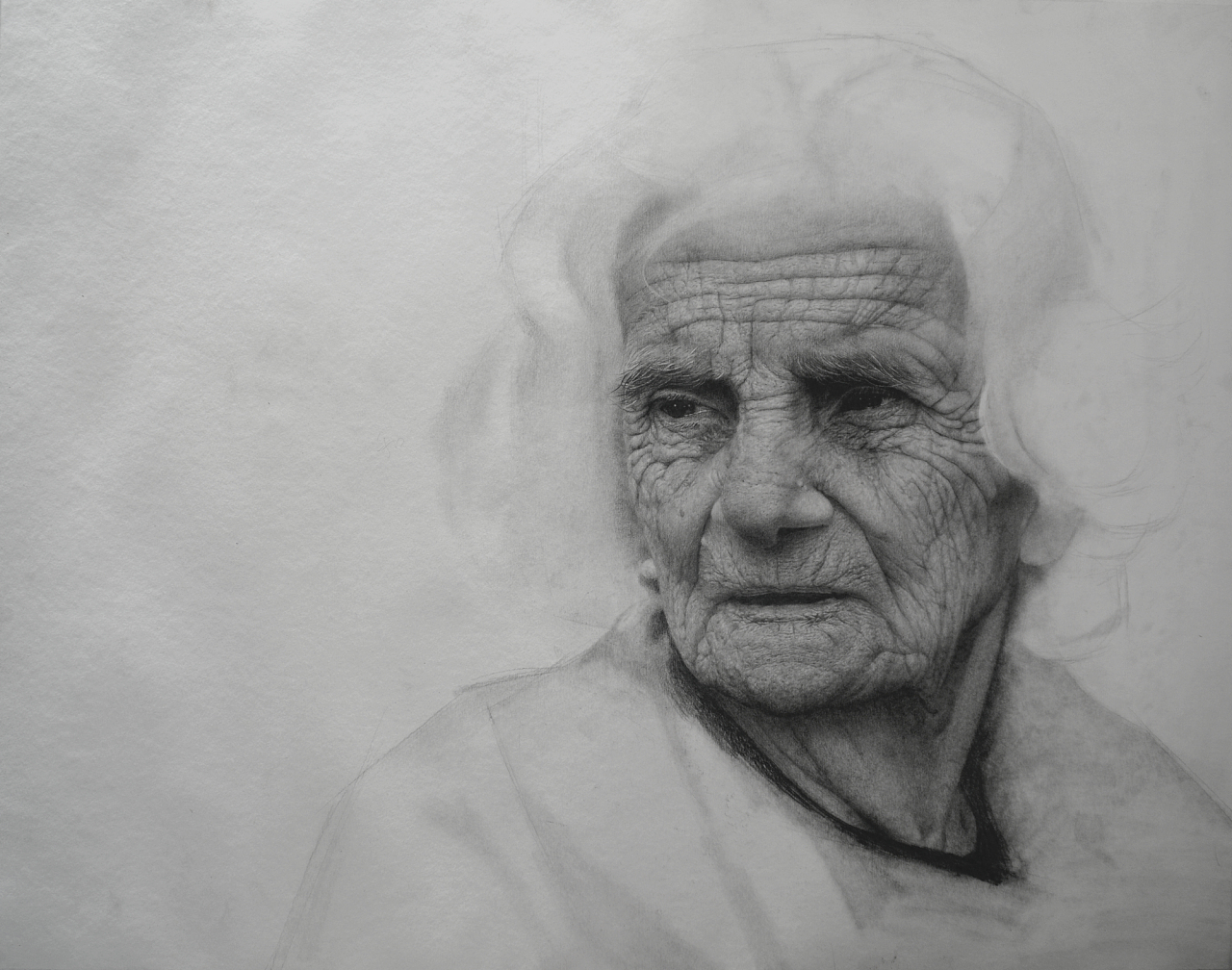 超写实老人头像过程|纯艺术|素描|反光 - 原创作