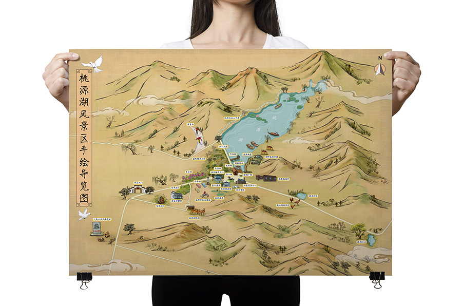 黑龙江桃源湖风景区手绘导览图喵星岛手绘地图出品