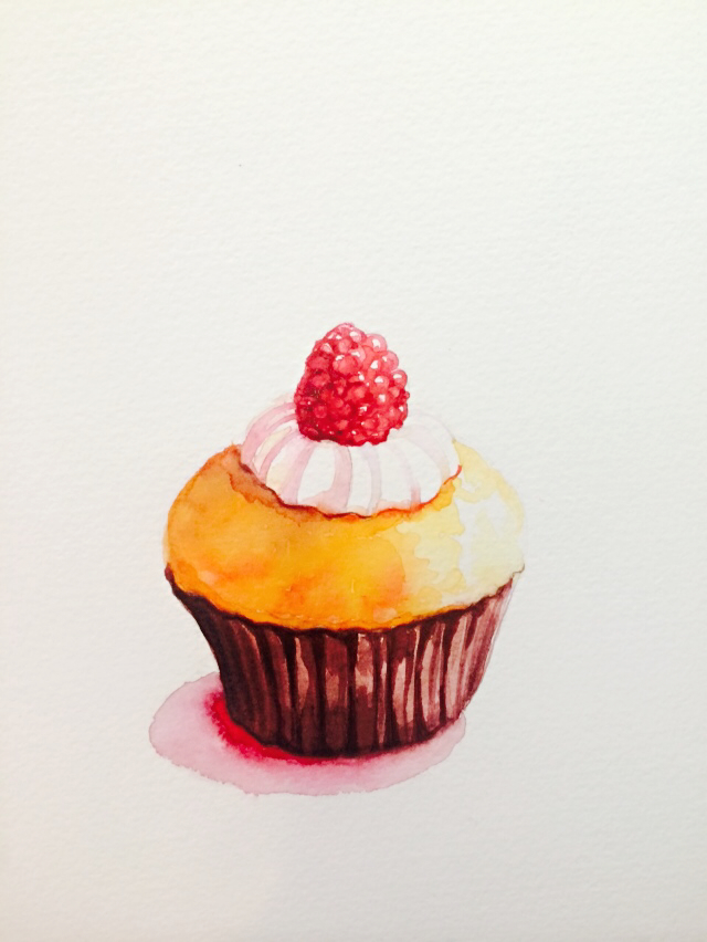 水彩绘-树莓杯子蛋糕|绘画习作|插画|barly - 原创
