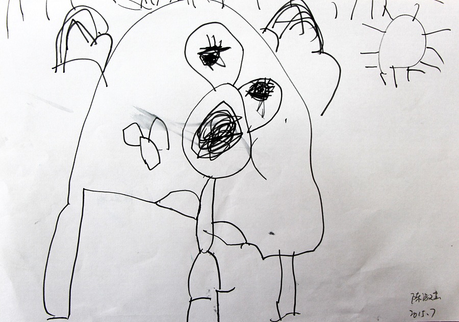 三岁半到四岁小孩的绘画成长记录--一步一个脚