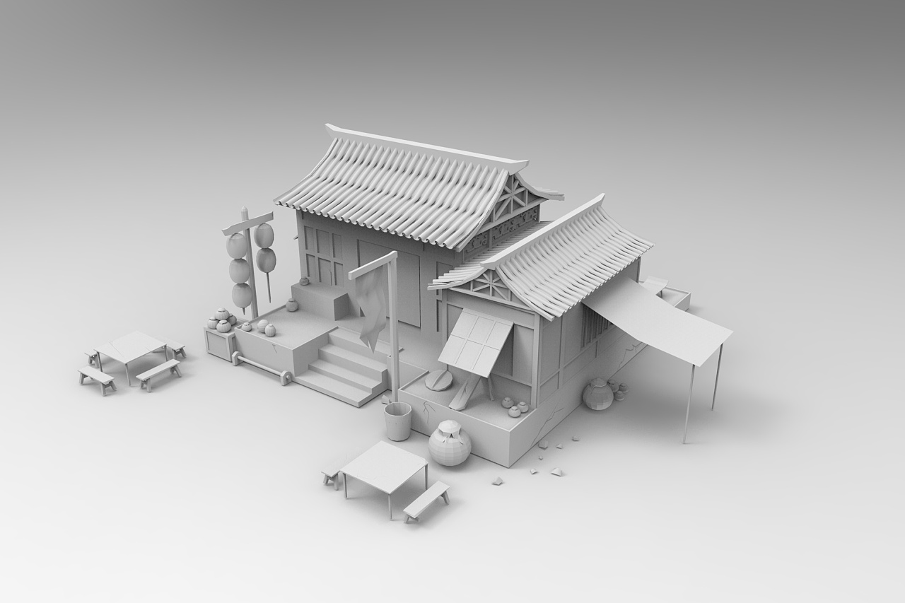古装游戏建筑模型