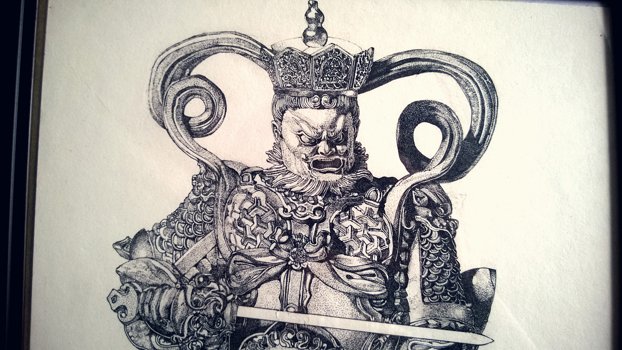 手绘作品南方增长天王佛教四大天王系列之一