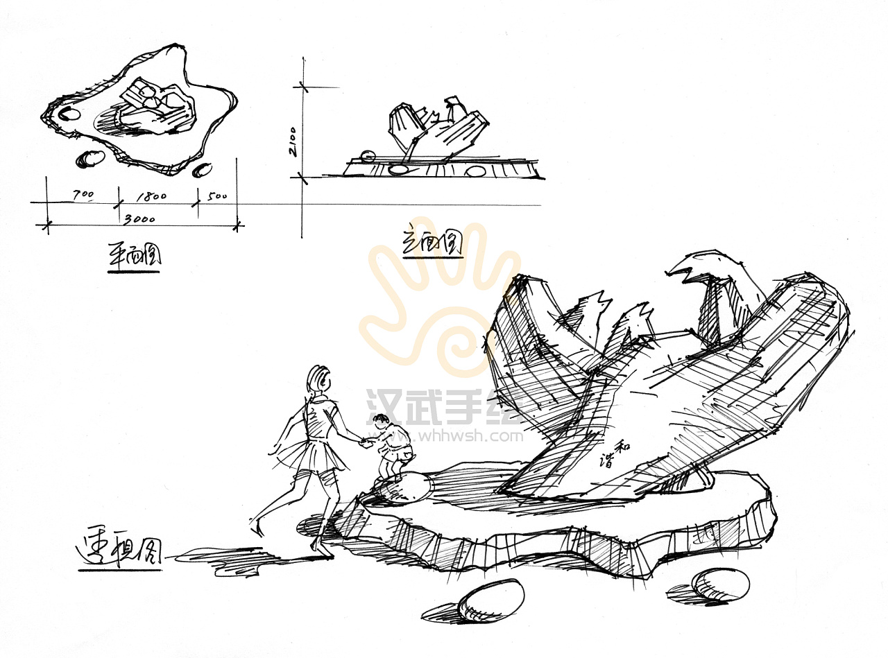 景观雕塑设计线稿草图分享|其他|其他|中国考研手绘