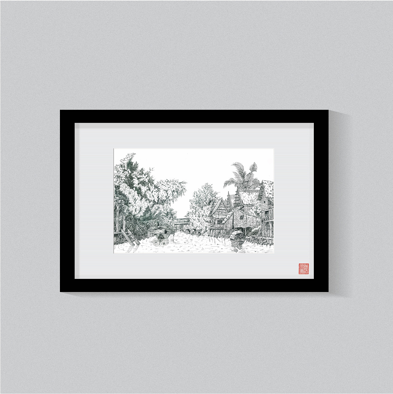 风景速写,黑白装饰画