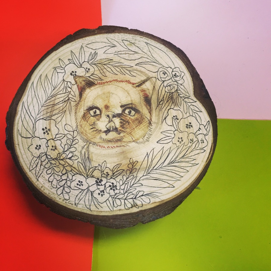 木桩画系列-加菲猫-汤小圆|其他绘画|插画|萌萌