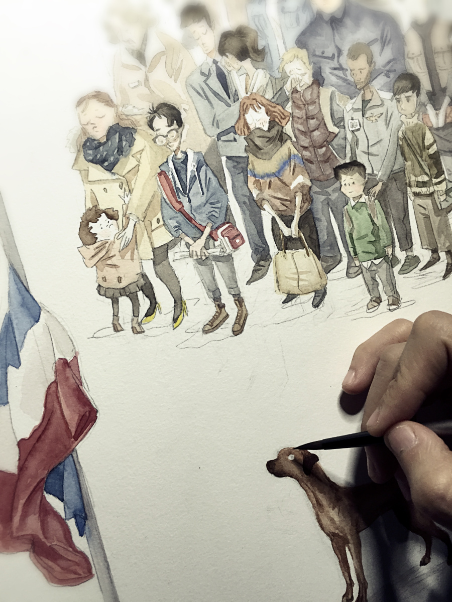 落笔纸上,那天来自远方的巨响|商业插画|插画|伟