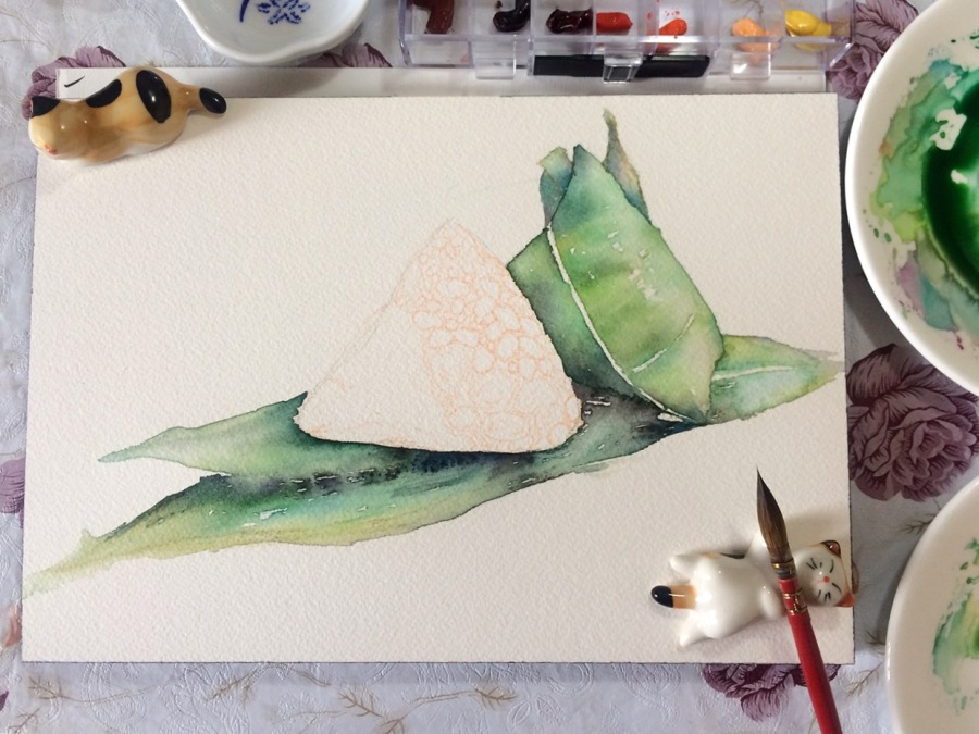 小妮子-水彩粽子教程|绘画习作|插画|大头妹子