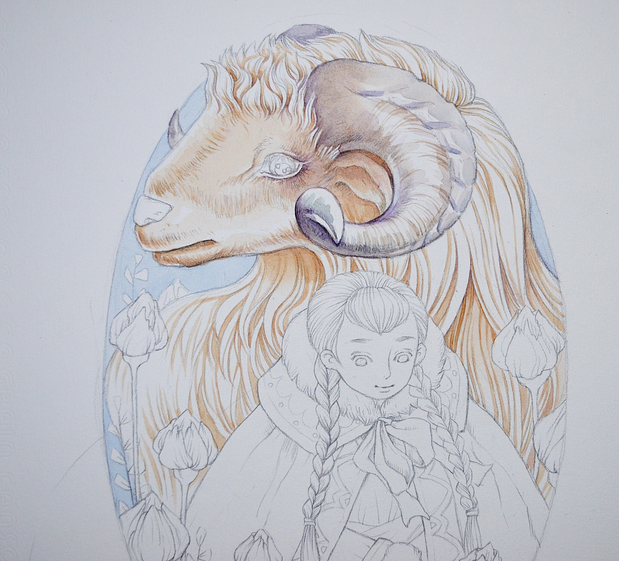 白羊少女 过程图|绘画习作|插画|付画画 - 原创设