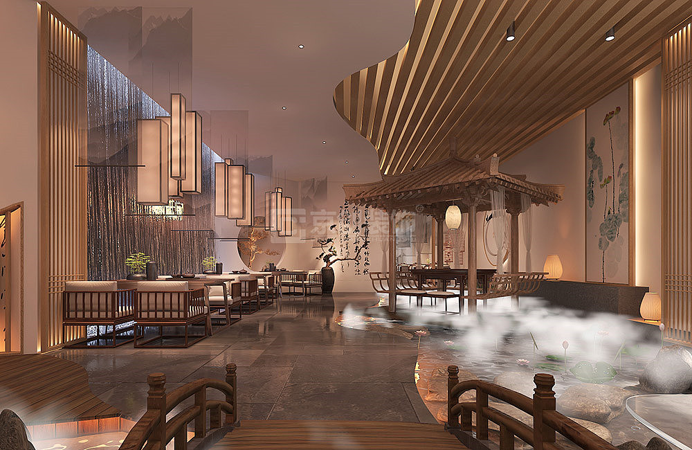 300平特色中式茶餐厅设计装修效果图-京创装饰