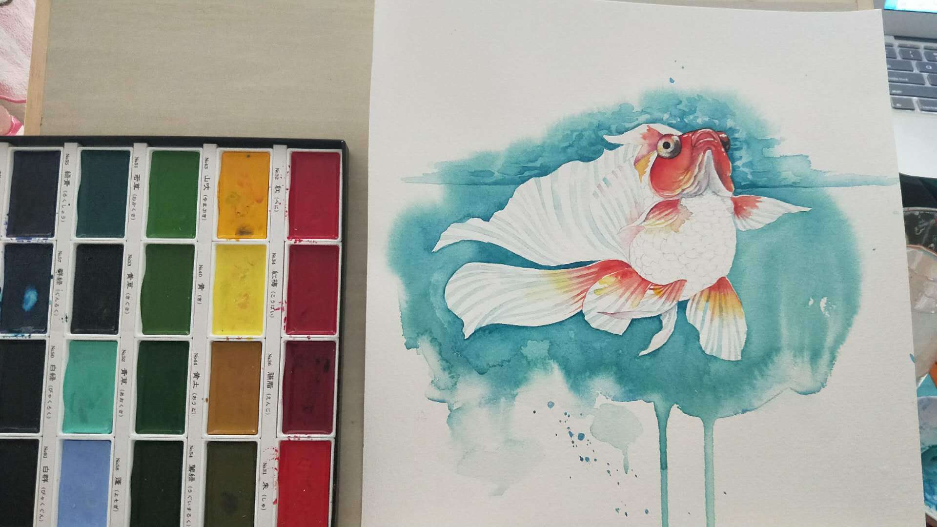 治愈系水彩画,金鱼绘画教程视频