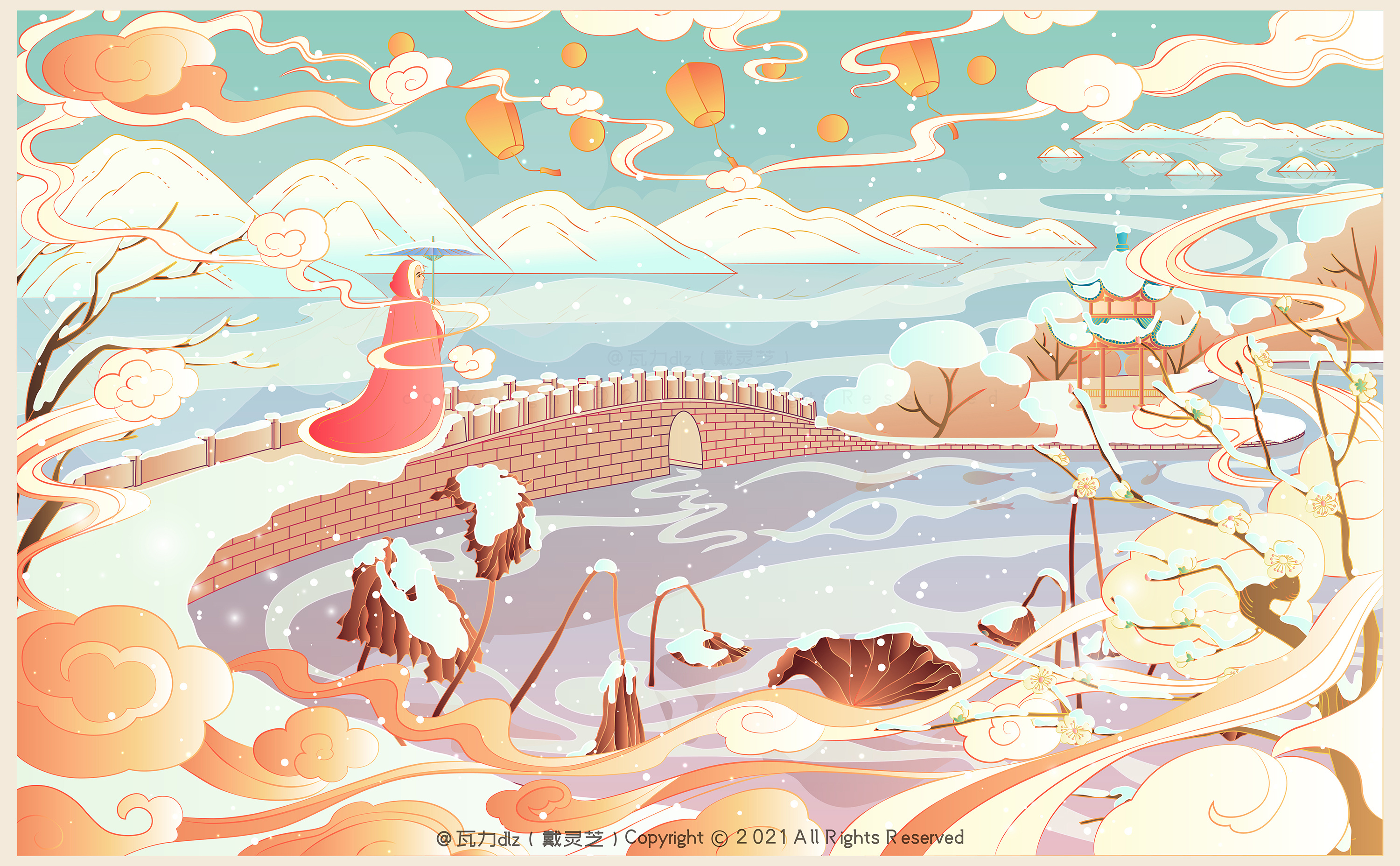 杭州西湖十景系列插画-用ai矢量绘制|插画|艺术插画|戴灵芝 原创作