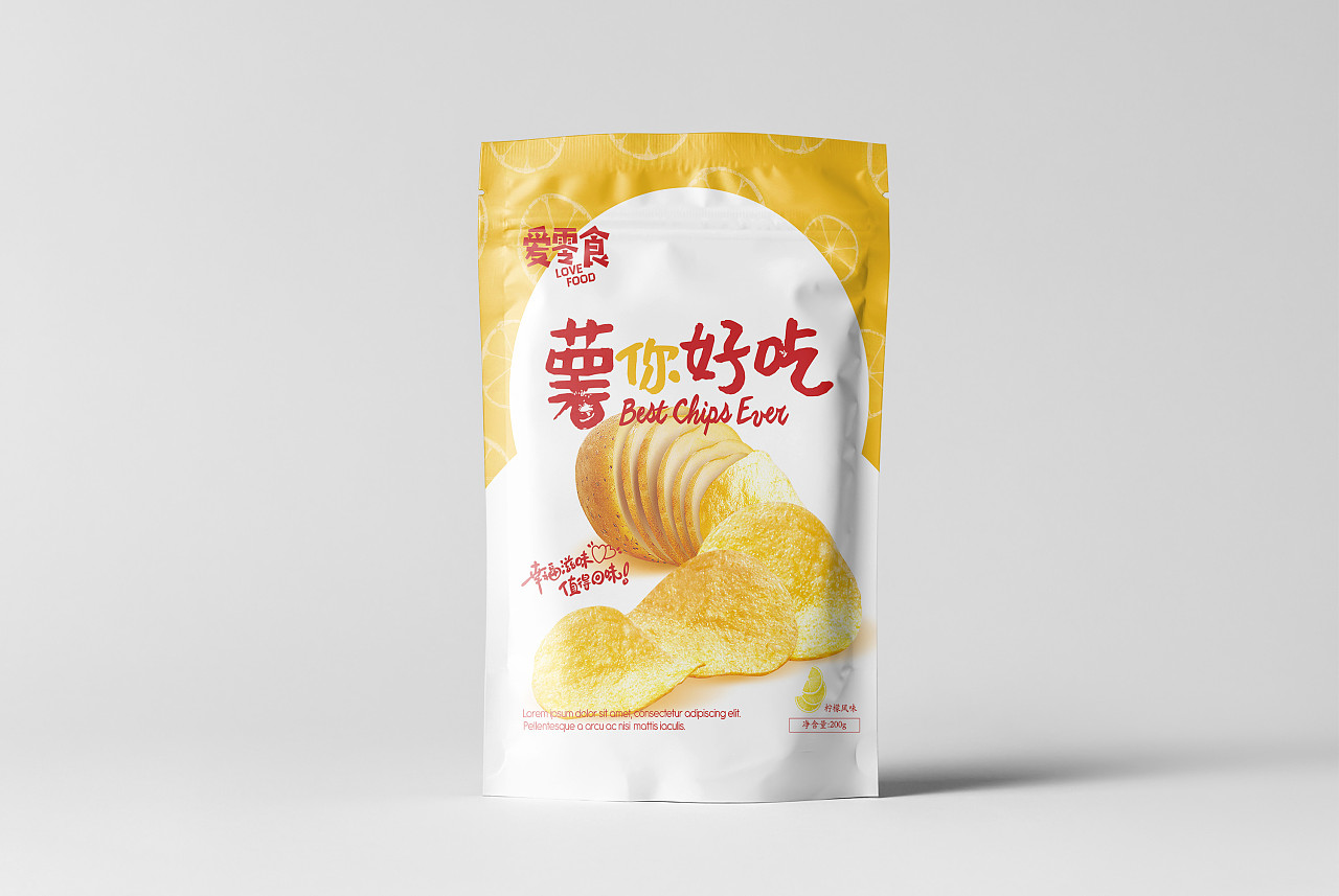 芝士薯片柠檬风味薯片零食包装袋设计系列|平面|包装|元心设计 原创