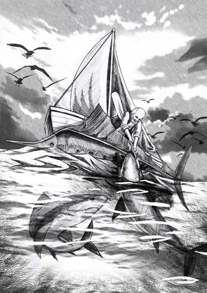 《老人与海》黑白名著插图|商业插画|插画|pan