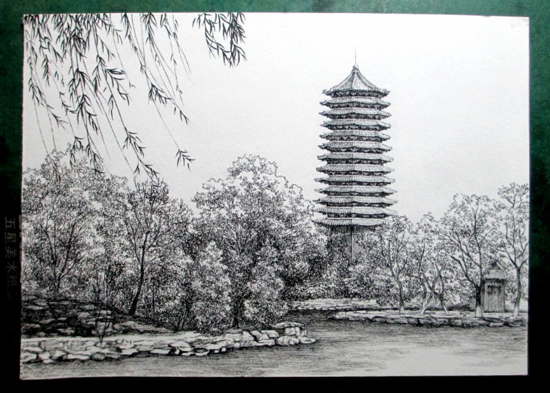 北京大学,钢笔画明信片|钢笔画|纯艺术|画画的丸