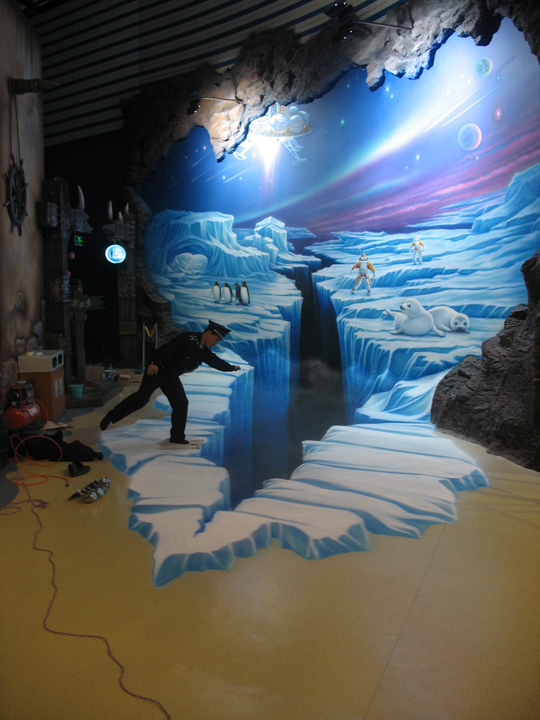 北京海洋馆中秋节手绘3D立体壁画设计创意制