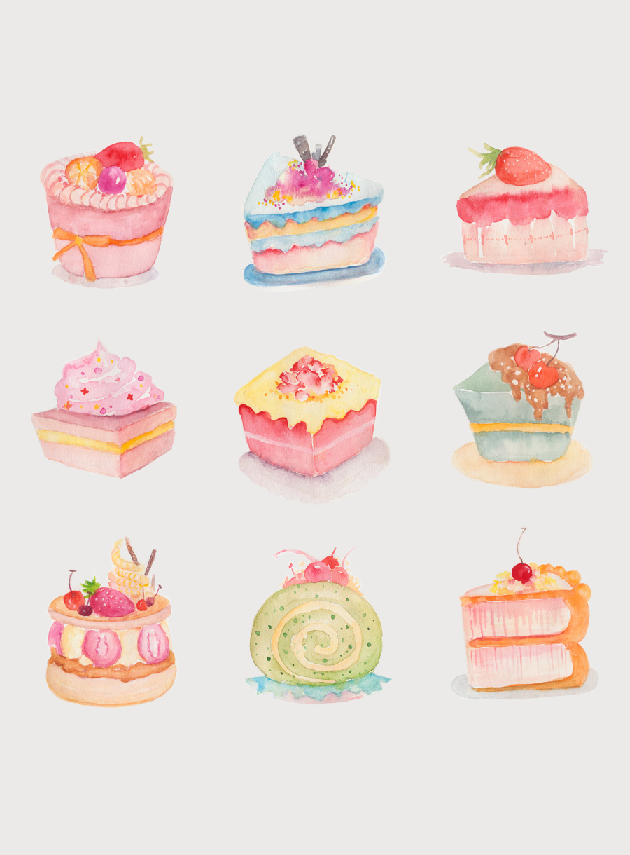 水彩小品\/蛋糕|绘画习作|插画|我们宠物半个侯