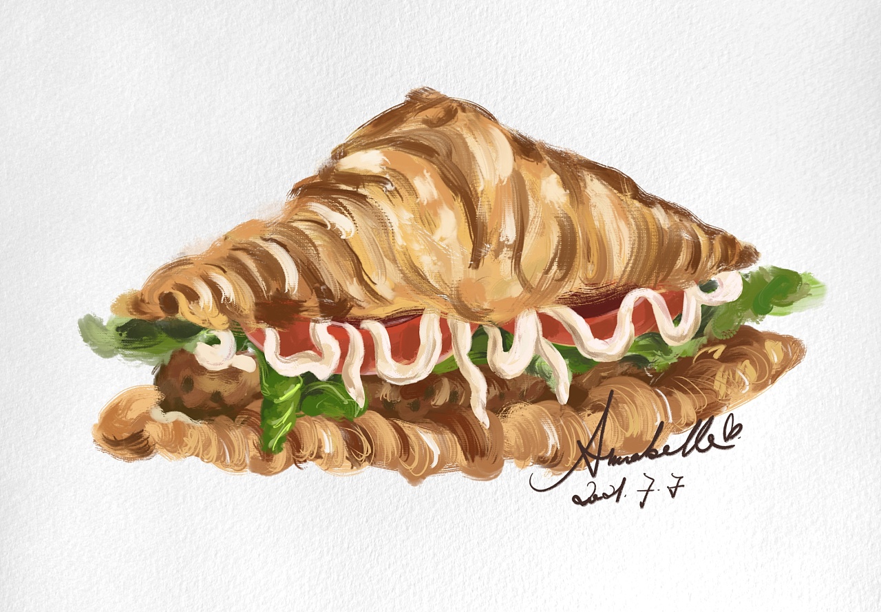 食物练习2-可颂三明治|插画|商业插画|annabelle88 临摹作品 站酷