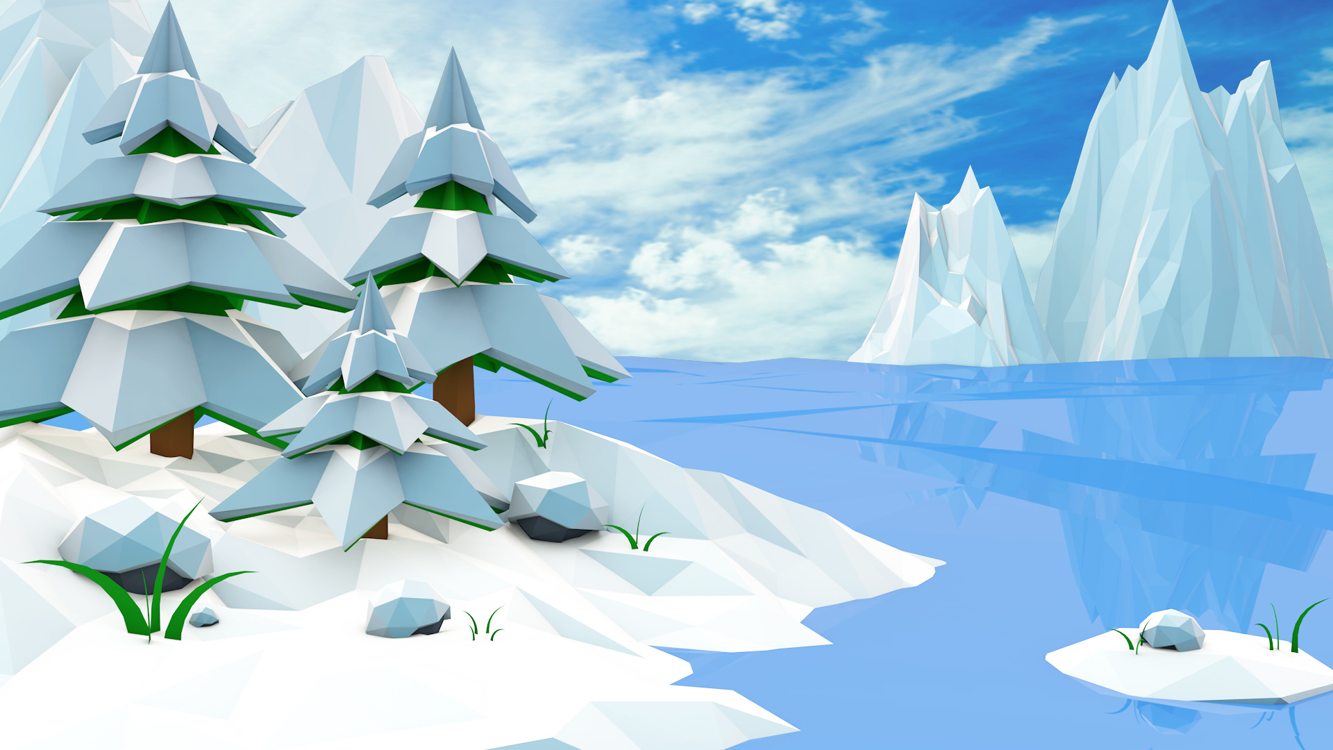 低面多边形-雪景|三维|场景|梁坤盛 - 原创作品