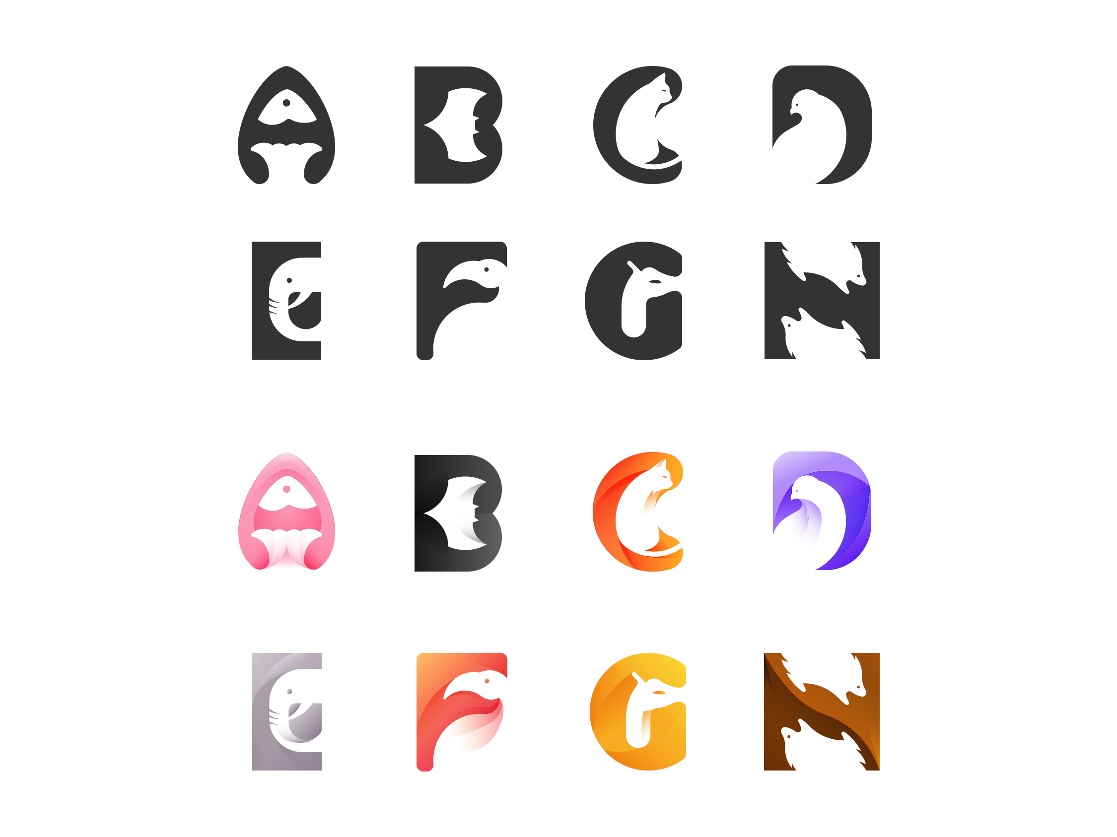 正负形动物字母(a-h)