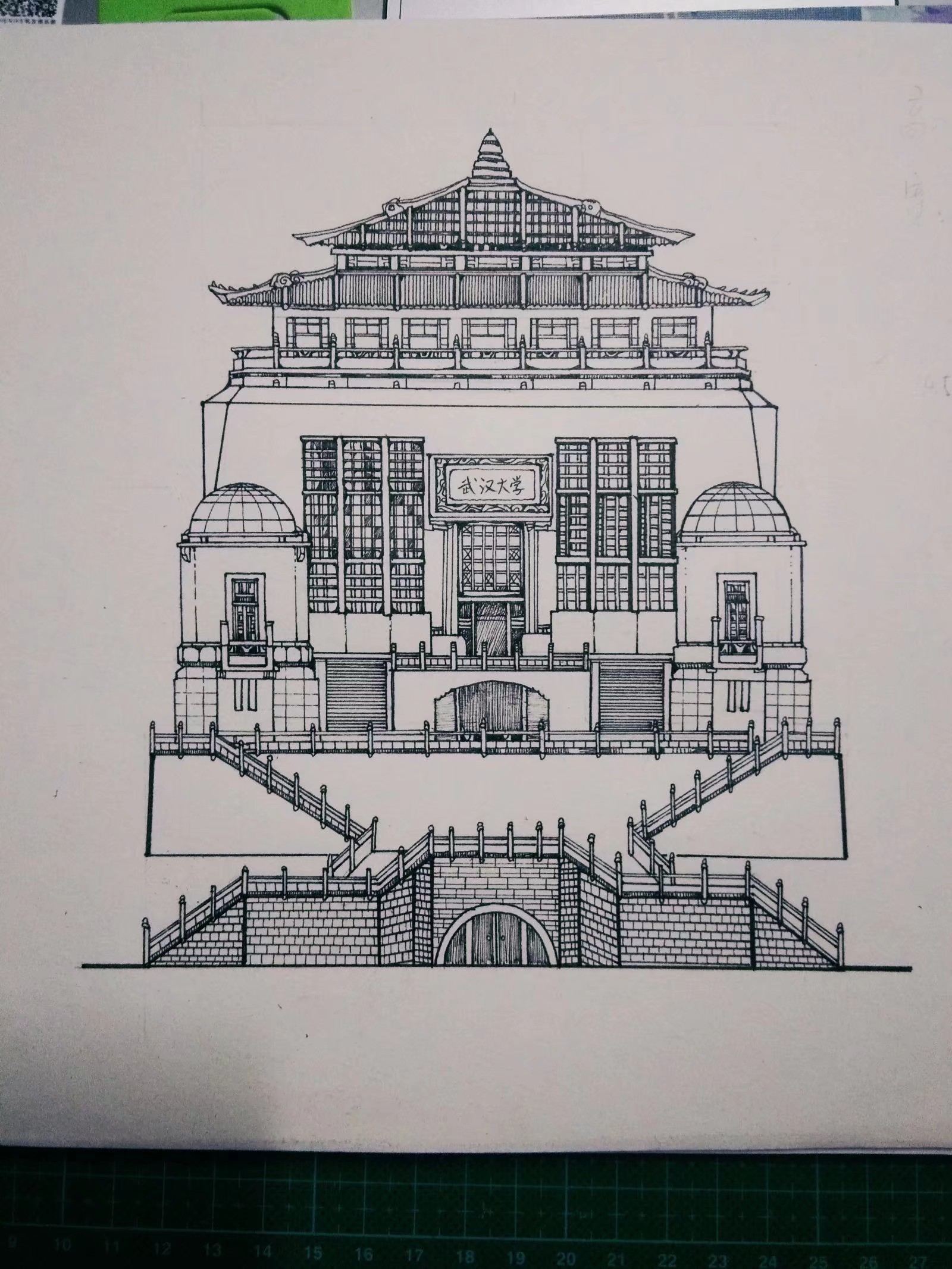 武汉大学经典建筑和武汉建筑黑白线稿