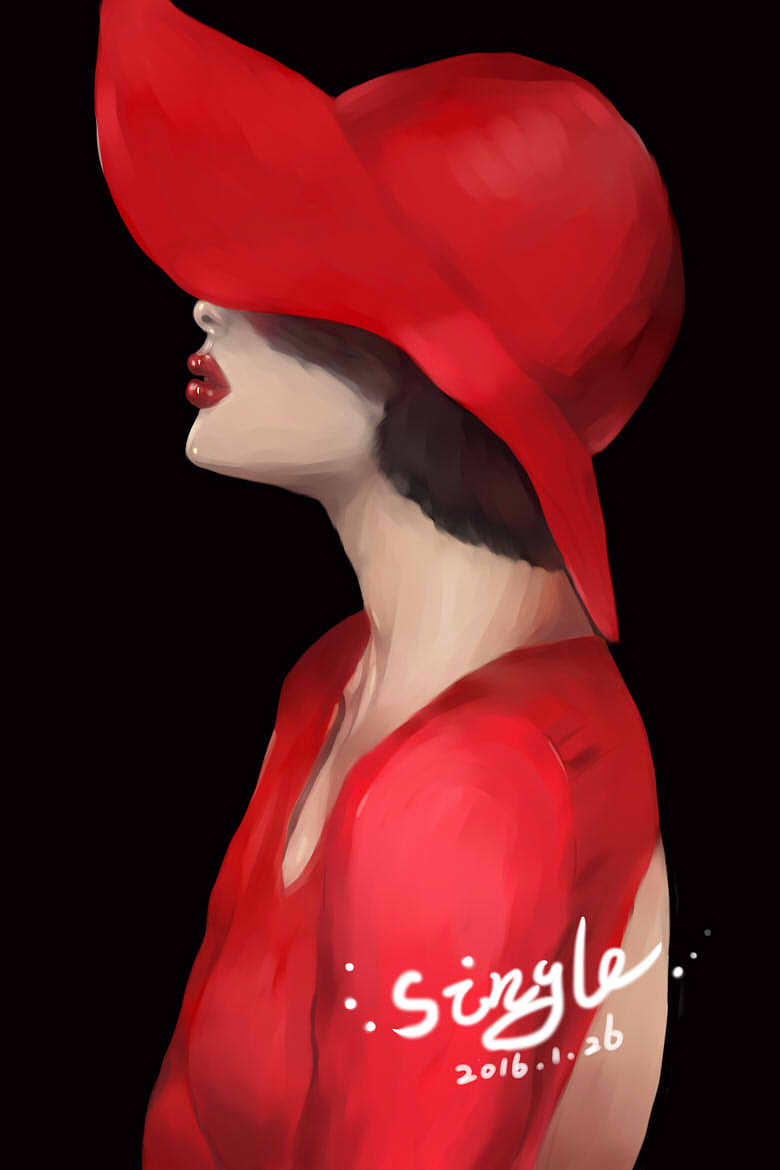 红衣女子-手绘