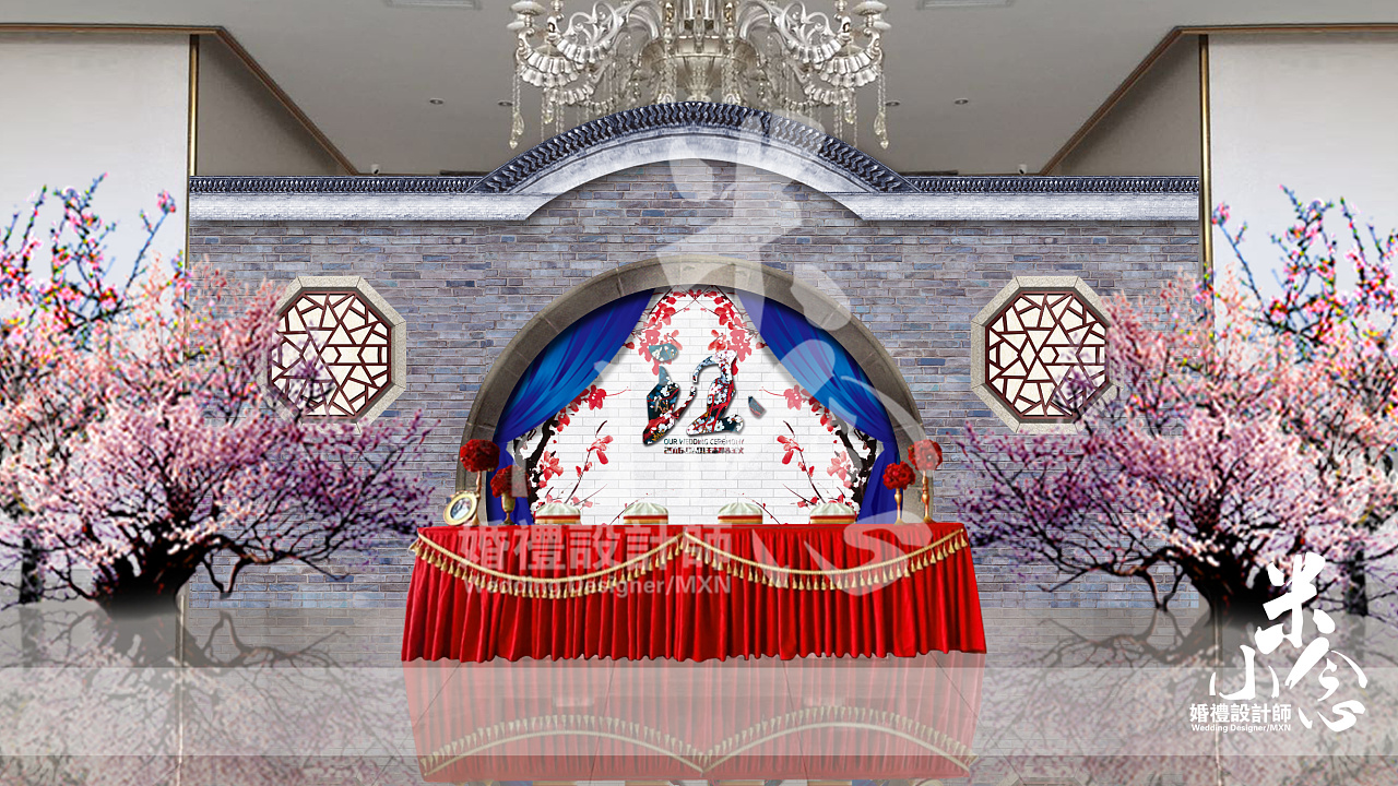 红蓝中式婚礼-PSD效果图|空间|舞台美术|0米小