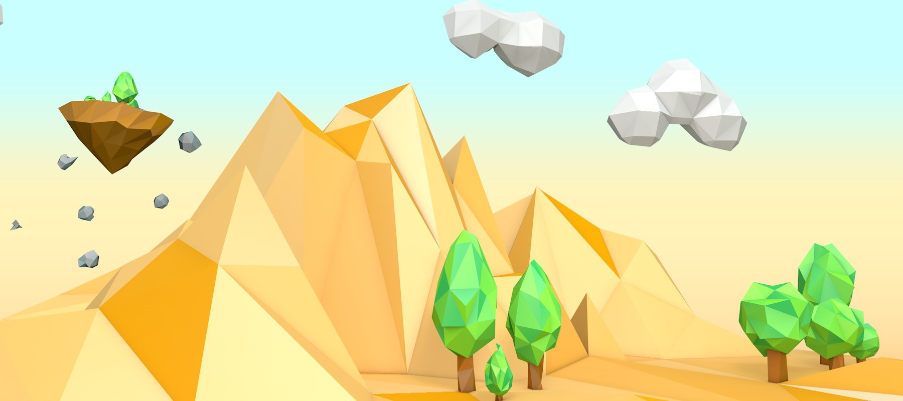 C4D临摹案例-lowpoly低模-悬浮小岛