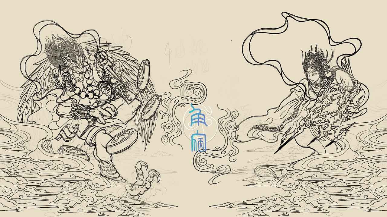 中国神祗—雷公电母的插画创作|插画|创作习作|一个角宿 原创作品